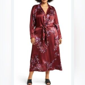 Vince Burgundy Floral Satin Cinnamon Dress 3X Brand new Color of Season